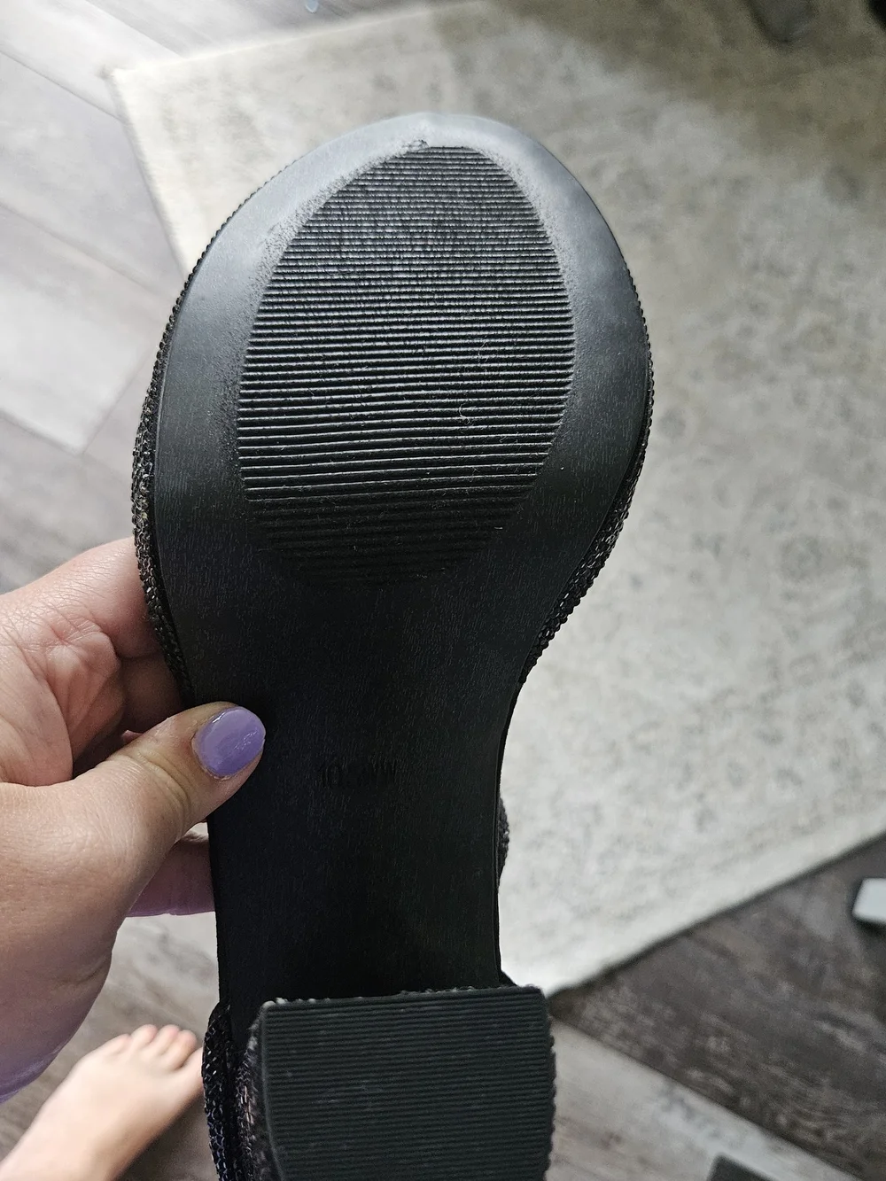 Black Glitter Block Heel Sandals with Ankle Strap
